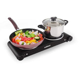 Cusimax 1800W Ceramic Hot Plate, Portable Infrared Burner, 7 Inch Glass Double Burner, Dual Countertop Electric Cooktop, Stainless Steel