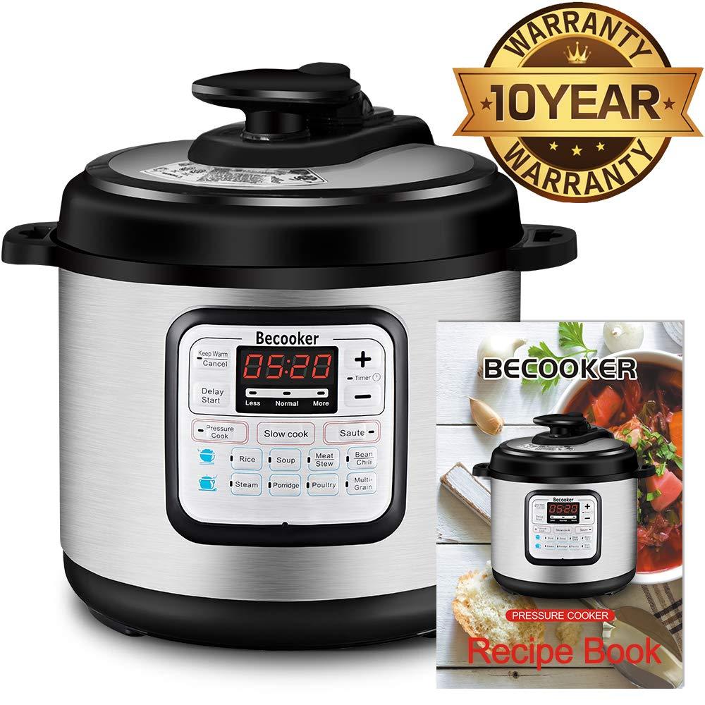 Becooker 11-in-1 Multi-Function Programmable Electric Pressure Slow Cooker, Stainless Steel Pot, 4 Quart, Black