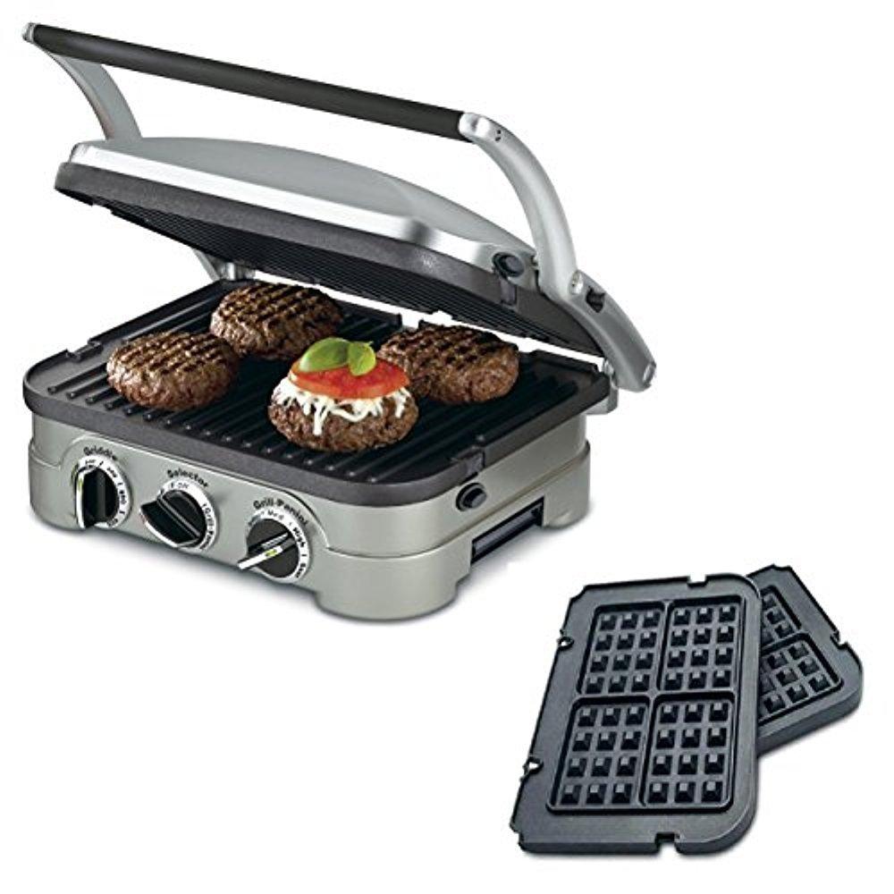 Cuisinart 5-in-1 Grill Griddler Panini Maker Bundle with Waffle Attachment (GR-4N) - Includes Grill and Waffle Plates (Renewed)