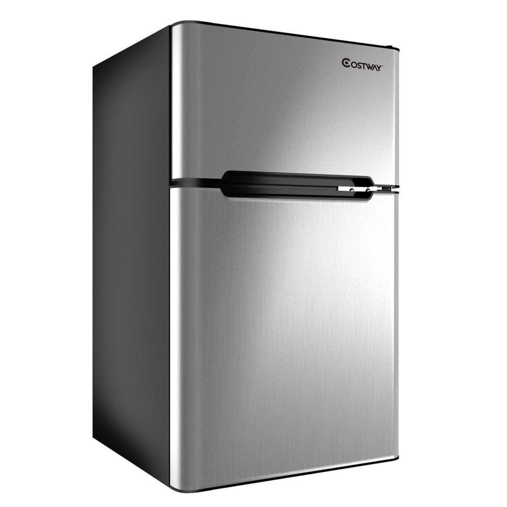 COSTWAY Compact Refrigerator 3.2 cu ft. Unit Small Freezer Cooler Fridge (Grey)