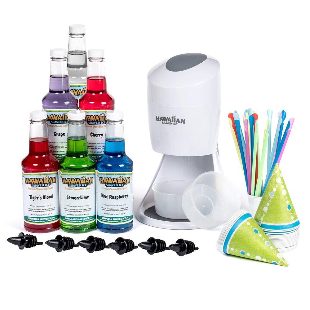 Hawaiian Shaved Ice S900A Shaved Ice and Snow Cone Machine with 6 Flavor Syrup Pack and Accessories