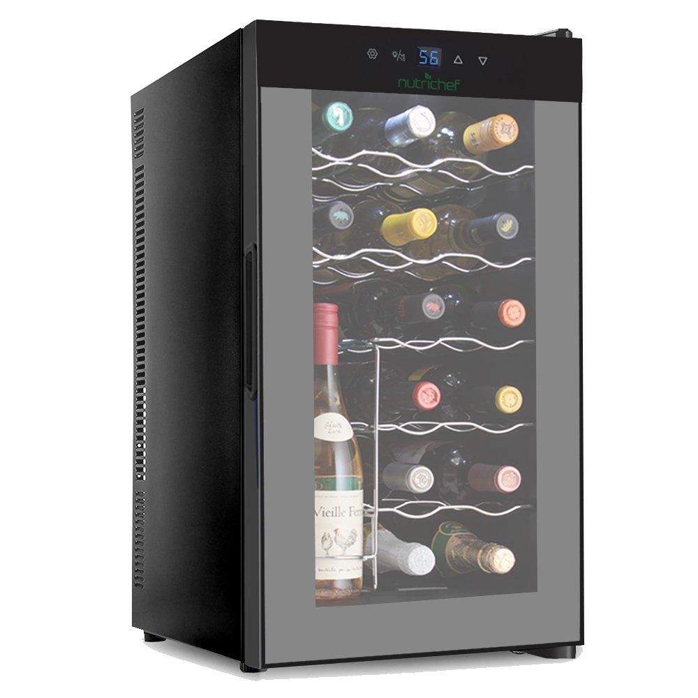 NutriChef PKTEWC180 Nutrichef 18 Bottle Thermoelectric Wine Cooler Refrigerator | Red and White Wine , Champagne Chiller | Counter Top Wine Cellar | Quiet Operation Fridge | Touch Temperature Control