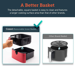 COSORI Air Fryer(100 Recipes, Rack & 5 Skewers),5.8QT Electric Hot Air Fryers Oven Oilless Cooker,11 Presets,Preheat& Shake Reminder, LED Touch Digital Screen,Nonstick Basket,2-Year Warranty,1700W,Red