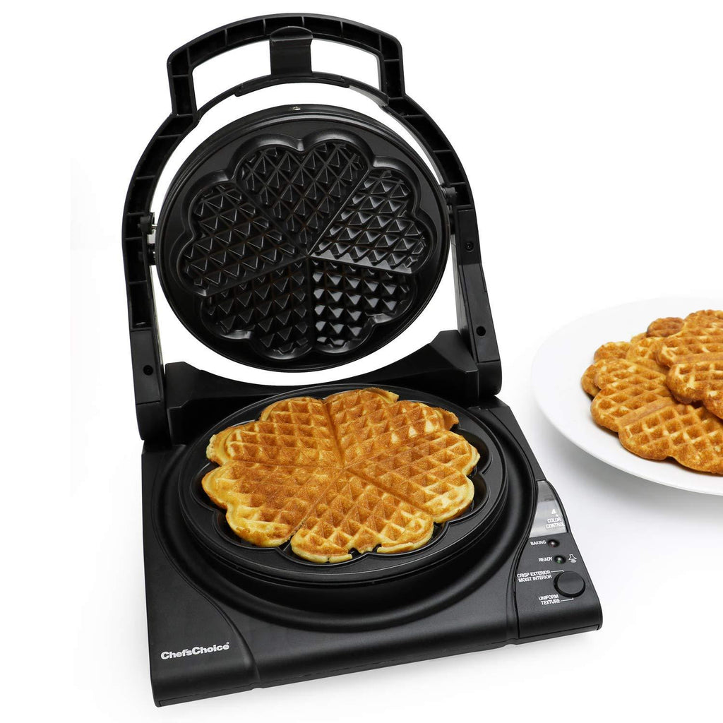 Chef'sChoice 840 WafflePro Taste / Texture Select Waffle Maker Traditional Five of Hearts Easy to Clean Nonstick Plates, 5-Slice, Silver