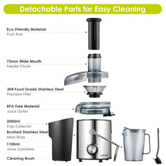 Juicer Aicok Juicer Machines Ultra 1000W Power, 75MM Wide Mouth Juice Extractor Centrifugal Juicer Easy to Clean, 2 Speed Fruit Juicer for Whole Fruit and Vegetables, Non-Slip Feet, Stainless Steel