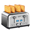 Toaster 4 Slice, IKICH Stainless Steel Bread Toaster [2 LCD Countdown Timer ] Bagel Toaster (Dual Independent Control Panels, 6 Toast Settings, Bagel/Defrost/Cancel Function, Wide Slot, 1500W, Silver)