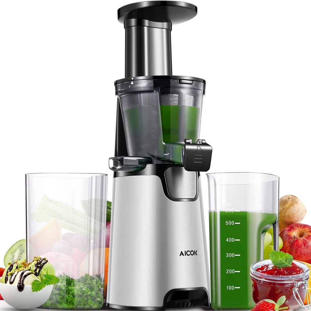 Aicok Juicer Slow Masticating Juicer Extractor, Cold Press Juicer Machine, Quiet Motor and Reverse Function, with Juice Jug and Brush to Clean Conveniently, High Nutrient Fruit and Vegetable Juice