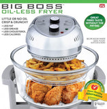 Big Boss Oil-less Air Fryer, 16 Quart, 1300W, Easy Operation with Built in Timer, Dishwasher Safe, Includes 50+ Recipe Book - Silver