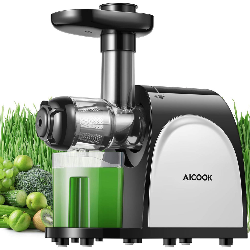 Juicer, Aicook Slow Masticating Juicer, Cold Press Juicer Machine, Higher Juicer Yield and Drier Pulp, Juice Extractor with Quiet Motor and Reverse Function, Easy to Clean