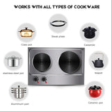 Cusimax Hot Plate Electric Double Burner Cast Iron Heating Plate Outdoor Stove 1800W with Adjustable Temperature Control Non-Slip Rubber Feet Black Stainless Steel Easy Clean Upgraded Version