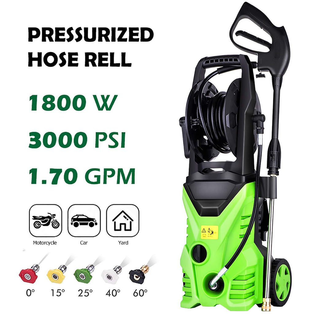 Schafter ST5 Pressure Washer, 3000 PSI Electric Pressure Washer 1800W Power Washer Rolling Wheels Pressure Washer, Hose Reel