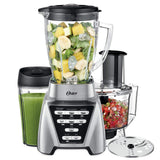 Oster Blender | Pro 1200 with Glass Jar, 24-Ounce Smoothie Cup and Food Processor Attachment, Brushed Nickel