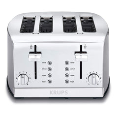 KRUPS KH734D Breakfast Set 4-Slot Toaster with Brushed and Chrome Stainless Steel Housing, 4-Slices with Dual Independent Control Panel, Silver